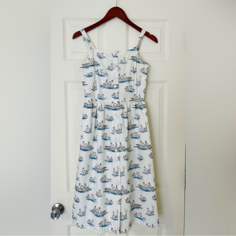 Sarah Patrick White Sundress with Blue Boat Print